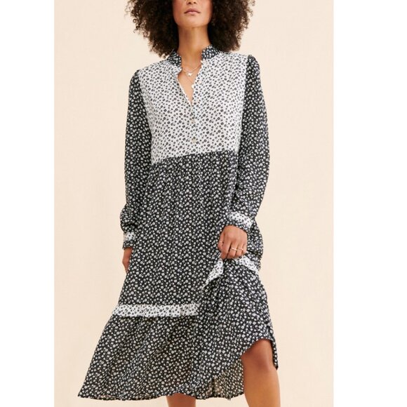LOUCHE Women's Elsie Flower Spot Midi Dress Size US 4 In Black - Picture 1 of 8